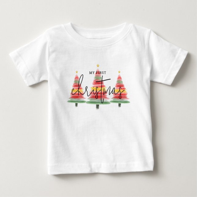 Camiseta De Bebé Árboles navideños acuarelas (Anverso)
