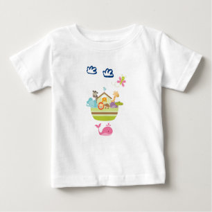 Camiseta De Bebé Arca animal en el zoológico con mariposa y ballena