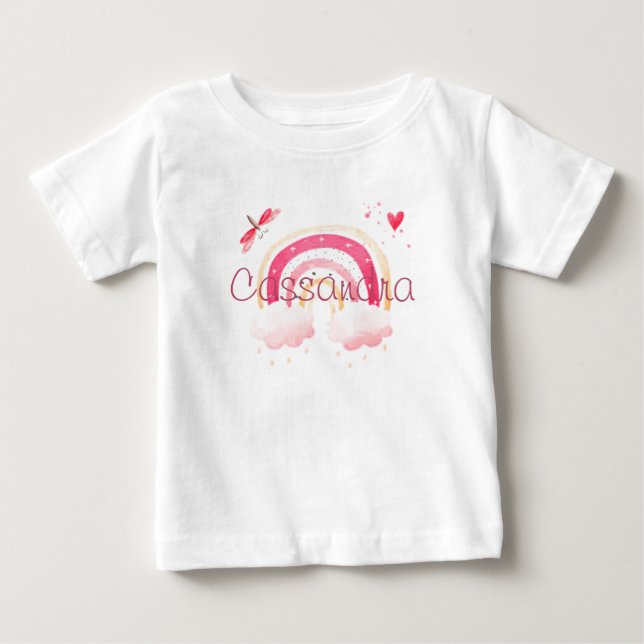 Camiseta De Bebé Arcoíris a la acuarela personalizado (Anverso)