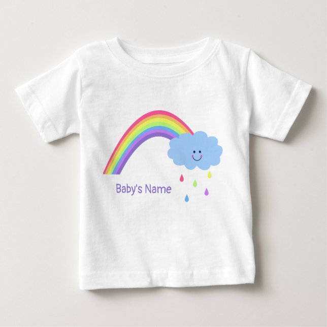 Camiseta De Bebé Arcoiris con nube y gotas de lluvia, personalizado (Anverso)