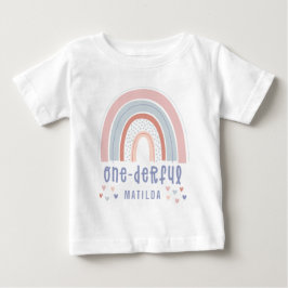 Camiseta De Bebé Arcoiris y corazón 1er cumpleaños personalizado