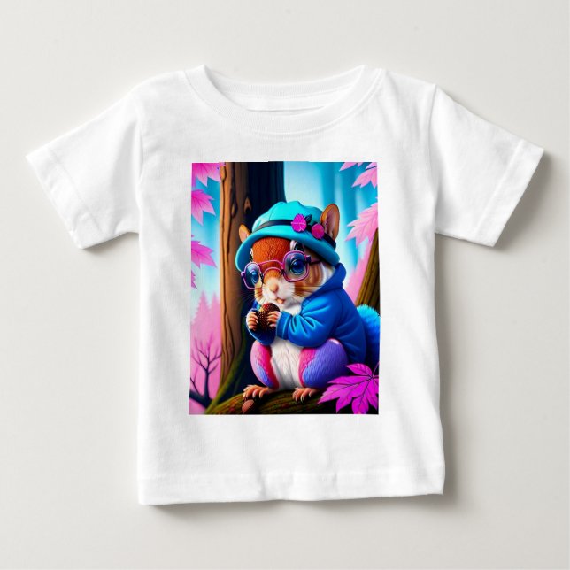 Camiseta De Bebé Ardilla Azul Comiendo Una Fruta (Anverso)