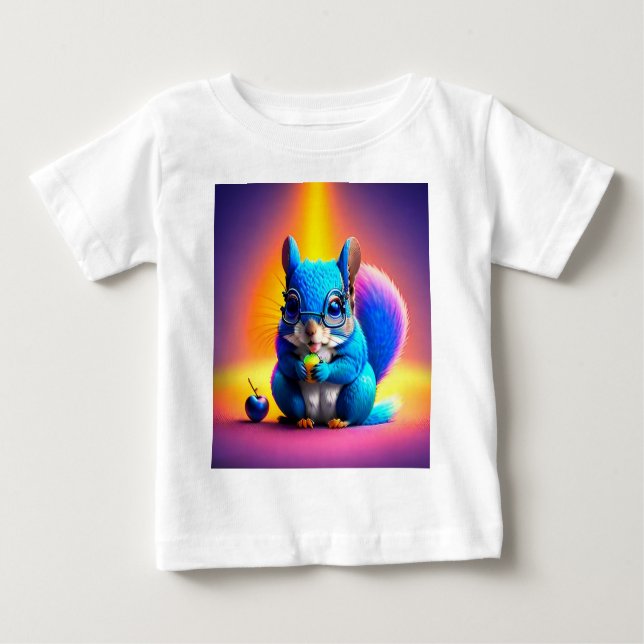 Camiseta De Bebé Ardilla Azul Comiendo Una Fruta (Anverso)
