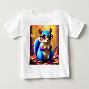 Camiseta De Bebé Ardilla azul linda con gafas-56786