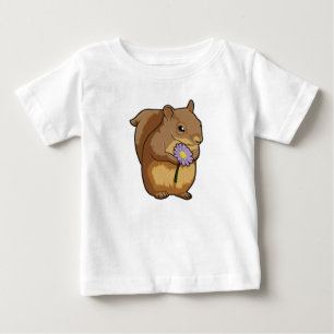 Camiseta De Bebé Ardilla con flor morada