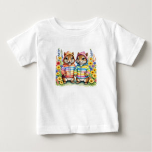 Camiseta De Bebé ardillas listadas arcoíris