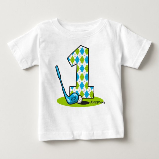 Camiseta De Bebé Argyle Golf 1er cumpleaños personalizado (Anverso)