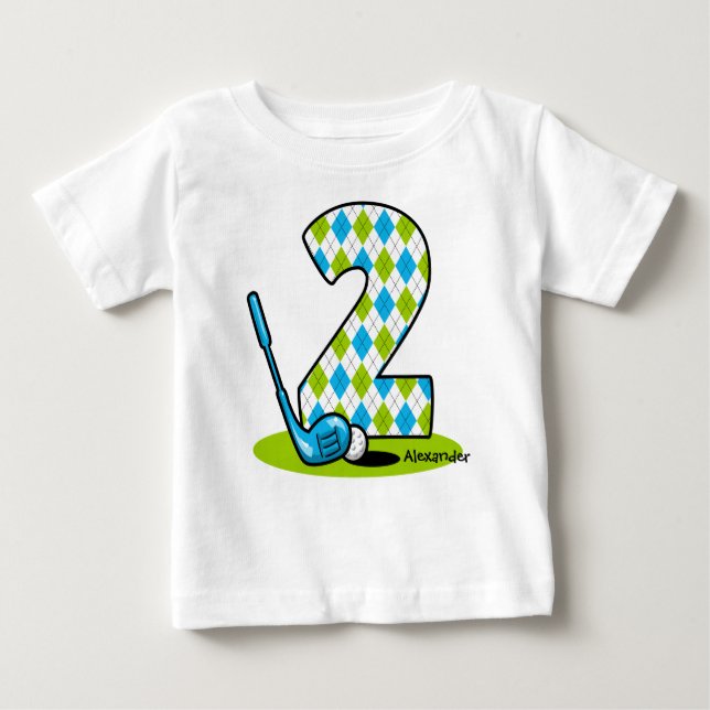Camiseta De Bebé Argyle Golf 2º cumpleaños personalizado (Anverso)