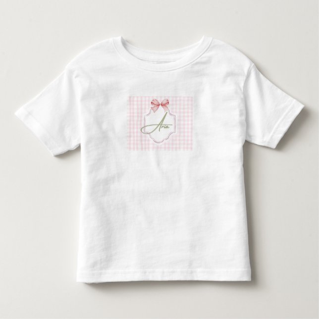 Camiseta De Bebé Aria Baby Nursery Personalizado Bow&Gingham (Anverso)