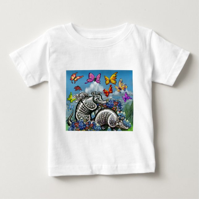 Camiseta De Bebé Armadillos Bluebonnets Mariposas Flores silvestres (Anverso)