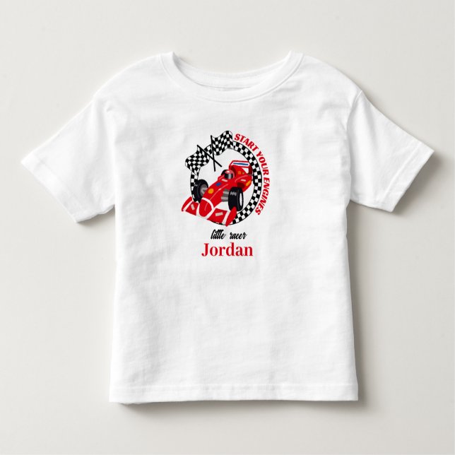 Camiseta De Bebé Arranca tus Motores Coche de Carreras Rojo Cumplea (Anverso)