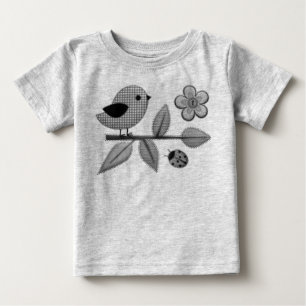 Camiseta De Bebé Arte Cute Gingham Bird and Ladybug Garden