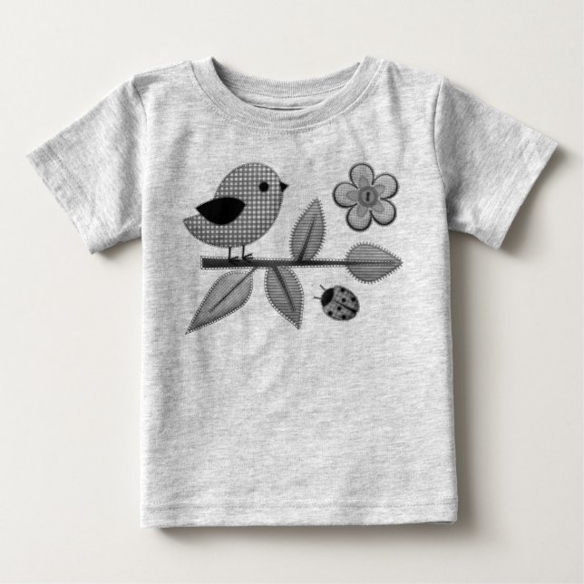 Camiseta De Bebé Arte Cute Gingham Bird and Ladybug Garden (Anverso)