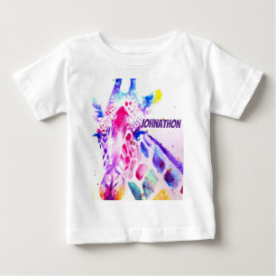 Camiseta De Bebé Arte de acuarela de jirafa Morado Animal de zoológ