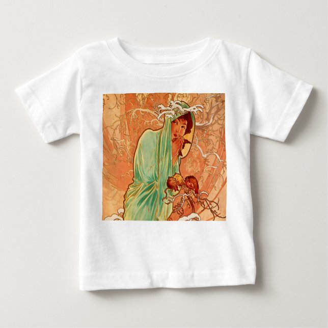 Camiseta De Bebé Arte de Alphonse Mucha Art Nouveau Invierno (Anverso)