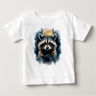 Camiseta De Bebé Arte de bosque lunar acuarela mapache celestial