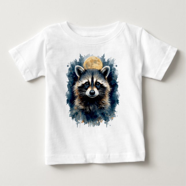 Camiseta De Bebé Arte de bosque lunar acuarela mapache celestial (Anverso)