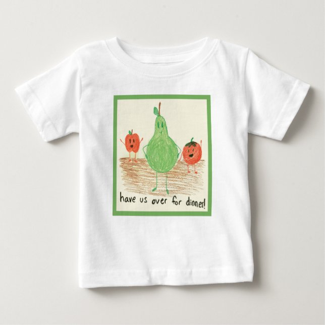 Camiseta De Bebé Arte de comida infantil, verde (Anverso)