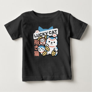 Camiseta De Bebé Arte de Gato Afortunado – Maneki Neko con Moneda d