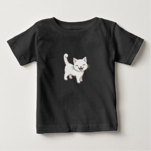 Camiseta De Bebé Arte de gato de dibujos animados blanco feliz cami