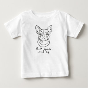 Camiseta De Bebé Arte de línea de Bulldog Francés. Construido peque