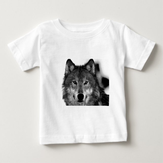 Camiseta De Bebé Arte de lobo en blanco y negro (Anverso)