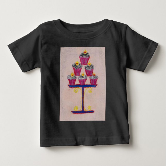 Camiseta De Bebé Arte de pasteles con fondo de cerezo y rosa (Anverso)