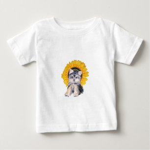 Camiseta De Bebé Arte de perrito Yorkshire lindo y girasol