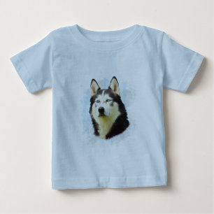 Camiseta De Bebé Arte de pintura en acuarela de perro Husky Siberia