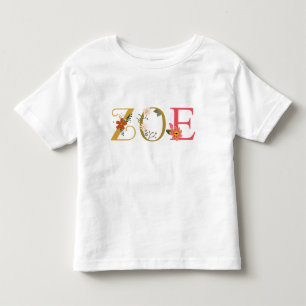 Camiseta De Bebé Arte del nombre ZOE con flores bordadas