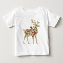 Camiseta De Bebé Arte floral de reno de Navidad