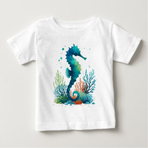 Camiseta De Bebé arte náutico/de playa/caballito de mar costero