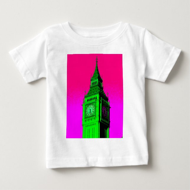 Camiseta De Bebé Arte pop Big Ben Londres Viaje verde rosa (Anverso)
