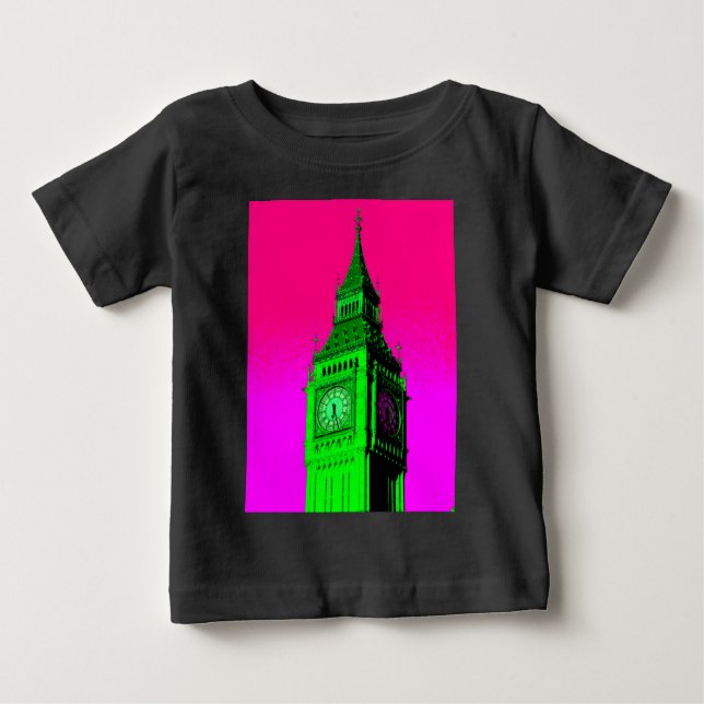 Camiseta De Bebé Arte pop Big Ben Londres Viaje verde rosa (Anverso)