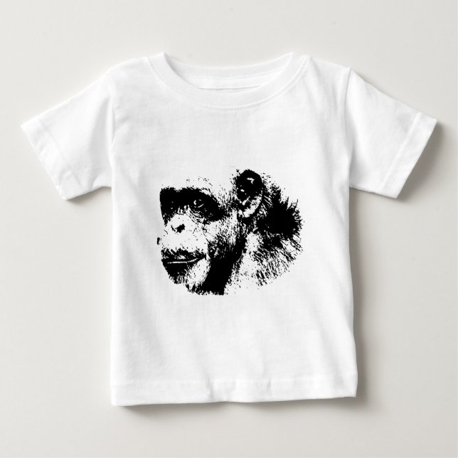 Camiseta De Bebé Arte pop chimpancé negro y blanco (Anverso)