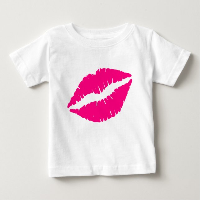 Camiseta De Bebé Arte pop de beso con lápiz labial rosa (Anverso)