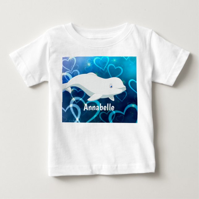 Camiseta De Bebé Artico Beluga de ballena y corazón azul personaliz (Anverso)