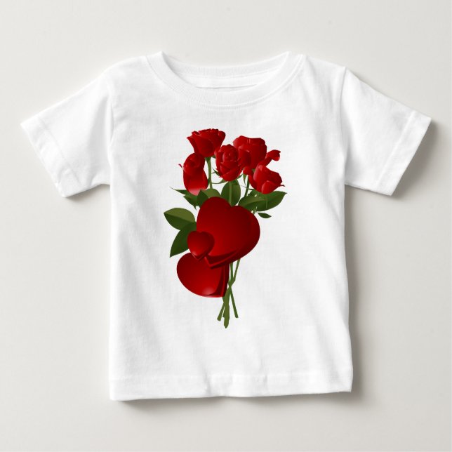 Camiseta De Bebé Asombrosas rosas rojas y corazones (Anverso)
