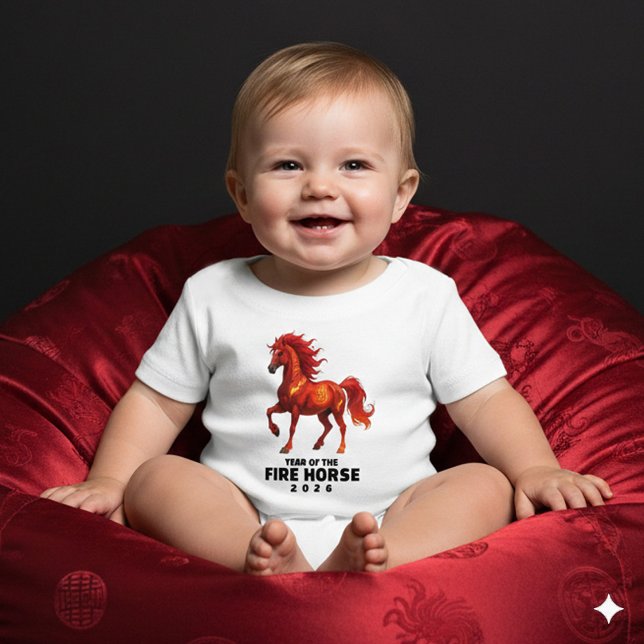 Camiseta De Bebé Asombroso Año Chino del Caballo de Fuego 2026 (Stunning Chinese New Year of the Fire Horse 2026 Baby Shirt Cover Photo)