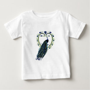 Camiseta De Bebé Asombroso pavo real y adornado marco floral cardía