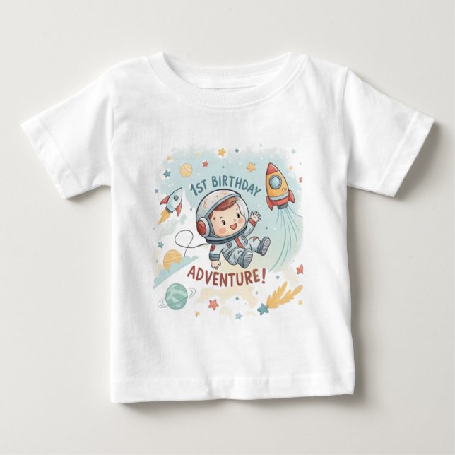 Camiseta De Bebé Astronaut Estrellas Cohete Planeta Niño 1er Cumple (Anverso)