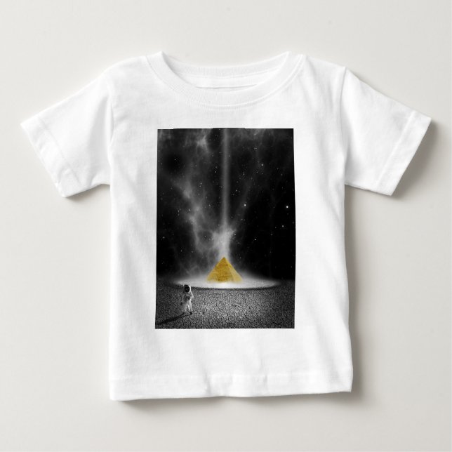 Camiseta De Bebé Astronauta blanco y negro y pirámide de oro (Anverso)