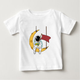 Camiseta De Bebé Astronauta de línea Art Sitting Moon Ilustracion
