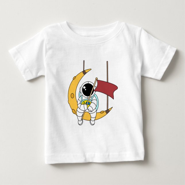 Camiseta De Bebé Astronauta de línea Art Sitting Moon Ilustracion (Anverso)