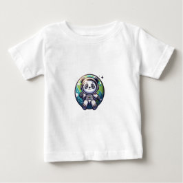 Camiseta De Bebé Astronauta lindo Panda flotando en la tierra delan
