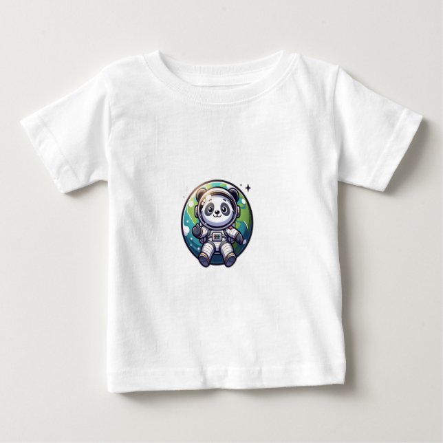 Camiseta De Bebé Astronauta lindo Panda flotando en la tierra delan (Anverso)