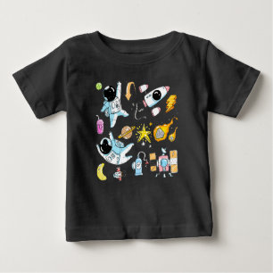 Camiseta De Bebé Astronautas cortos en doodles espaciales