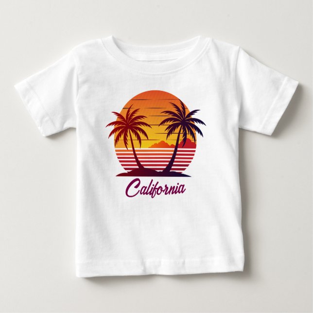 Camiseta De Bebé Atardecer con vector de palmeras-98803 (Anverso)