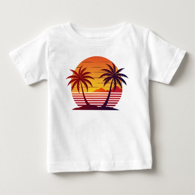 Camiseta De Bebé Atardecer con vector de palmeras-98803 (Anverso)