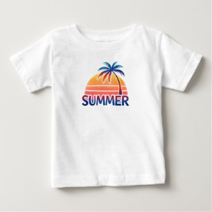 Camiseta De Bebé Atardecer retro de verano con palmera